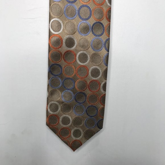 Michael Kors Men’s Neck Tie 3 ¼” wide 100% Taupe Blue Rust Beige Circles